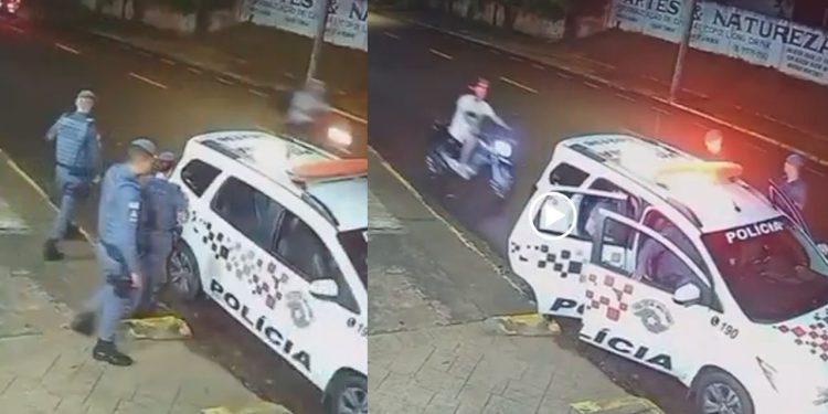 Vídeo: Motociclista embriagado perde o controle e, por azar, acerta viatura da PM parada