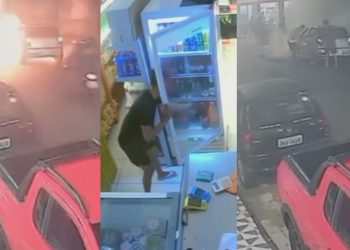 Vídeo: Carro pega fogo e jovem salva família ao usar refrigerante para conter chamas em Manaus