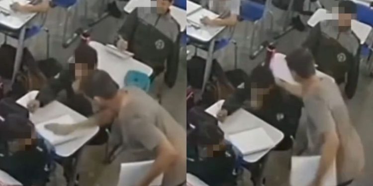 Professor é flagrado dando diversos tap4s em aluno dentro de sala de aula; veja