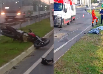 O acidente ocorreu por volta das 6h30 deste domingo (14). O casal ainda não foi identificado. Foto: Reprodução