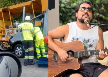 As imagens mostram a dianteira do veículo completamente arrasada após colidir com a traseira de um caminhão. Foto: Reprodução