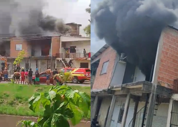 O incêndio, que começou enquanto a casa estava vazia, mobilizou moradores da região. Foto: Reprodução