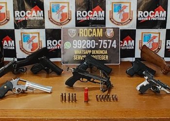 Com ele, foram apreendidas quatro armas de fogo, três simulacros de pistola e 27 munições. Foto: Reprodução