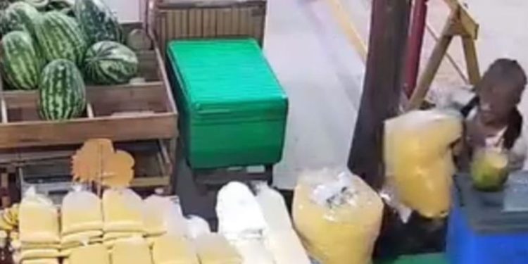 Vídeo: Homem é filmado furt4nd0 saca de farinha de estabelecimento no interior do Amazonas