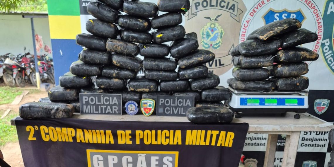 Foram 59 quilos de entorpecente encontrados enterrados em uma área de mata. Foto: Divulgação/PC-AM