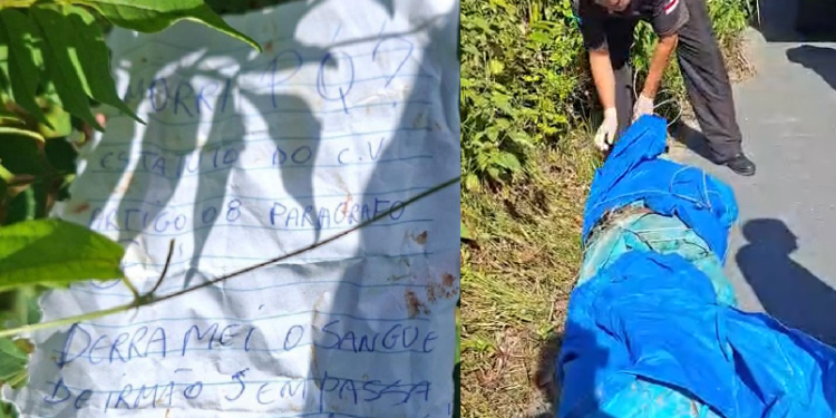 o corpo estava envolto em lonas e amarrado por cordas. Foto: Reprodução