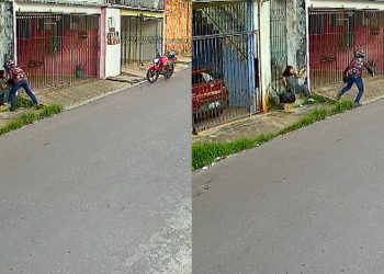 A jovem ainda tenta resistir e segurar o telefone, dando início a uma breve luta corporal. Foto: Reprodução