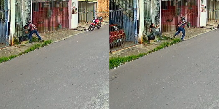 A jovem ainda tenta resistir e segurar o telefone, dando início a uma breve luta corporal. Foto: Reprodução