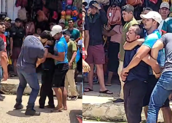 Imagens que circulam nas redes sociais mostram o momento em que ele é contido por populares. Foto: Reprodução