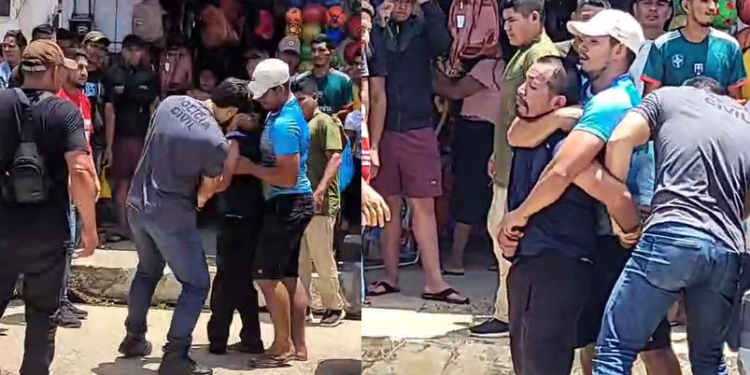 Imagens que circulam nas redes sociais mostram o momento em que ele é contido por populares. Foto: Reprodução