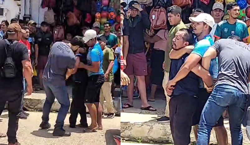 Imagens que circulam nas redes sociais mostram o momento em que ele é contido por populares. Foto: Reprodução