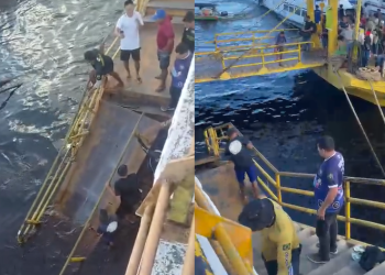 O trecho danificado faz a ligação entre a embarcação e a escadaria. Foto: Reprodução