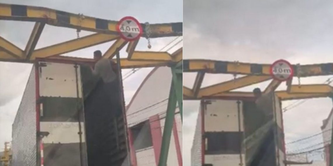 Caminhão atinge limitador de altura e trava avenida em Manaus