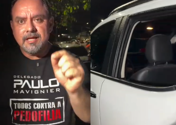 O veículo dele, uma picape, teve o vidro da janela quebrado e foi arrombado. Foto: Reprodução