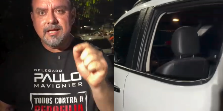 O veículo dele, uma picape, teve o vidro da janela quebrado e foi arrombado. Foto: Reprodução