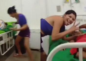 Enquanto as brincadeiras aconteciam, pacientes permaneciam internados no mesmo ambiente hospitalar. Foto: Reprodução