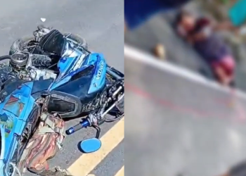 A motocicleta ficou completamente destruída com o impacto. Foto: Reprodução