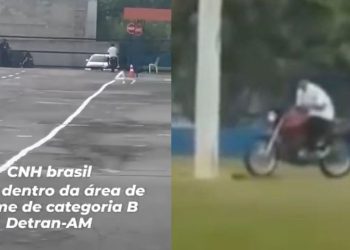 Vídeo: Sem CNH, aluno tenta fugir do Detran-AM pilotando moto pela pista de provas