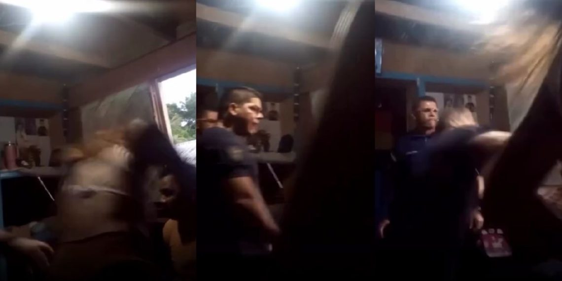 Vídeo: policial bate em mulher e dá soco em homem algemado durante ocorrência em Eirunepé