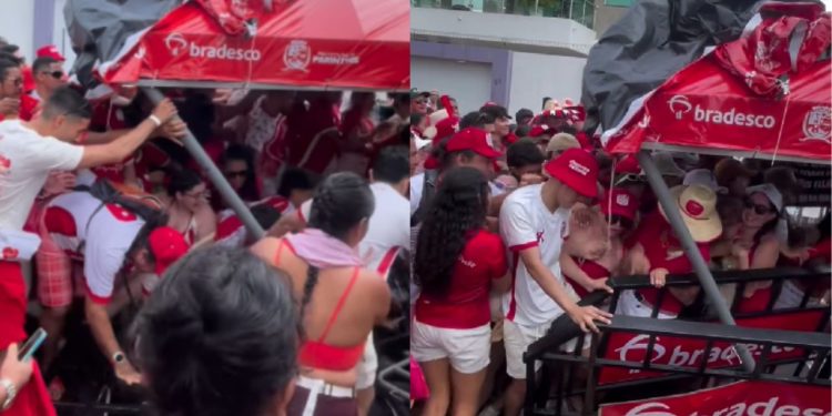 Tumulto na fila do Bumbódromo derruba gradil e deixa torcedores caídos no chão