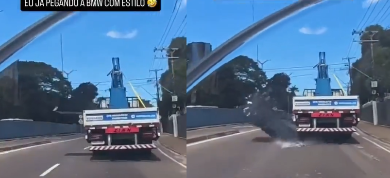 O vídeo mostra as estruturas atingindo o asfalto e se quebrando instantaneamente. Foto: Reprodução