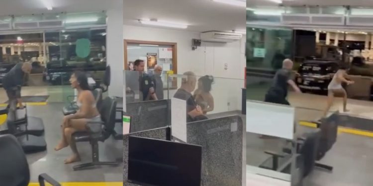 Vídeo: Mulher trans faz barraco em delegacia, toma celular de agente e tenta fugir