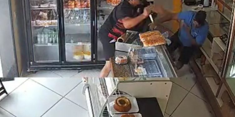 Vídeo: homem descobre quem é o amante da esposa, invade padaria e acaba com o romance