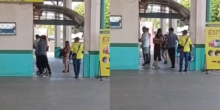 Apesar da agressividade dos golpes, a funcionária que ocupava o posto conseguiu escapar ilesa do ataque. Foto: Reprodução