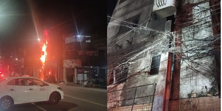 Fogo começa em transformador, atinge prédio e provoca caos na avenida Tefé