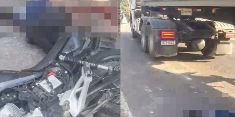Vídeo forte: motociclista m0rre esmagad0 por caminhão no Distrito Industrial
