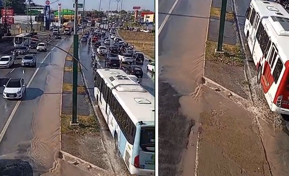 Vídeo: novo rompimento de adutora é registrado na Torquato Tapajós nesta terça-feira (22) 