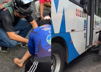 Vídeo: motoqueiro tem o pé esmagad0 por ônibus na Compensa