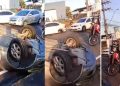 Vídeo: carro cap0ta em plena Avenida Torquato Tapajós nesta segunda-feira (21)