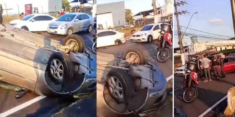 Vídeo: carro cap0ta em plena Avenida Torquato Tapajós nesta segunda-feira (21)