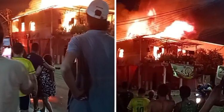 Vídeo: mulher entra em desespero ao ver casa consumida por incêndio em Manaus