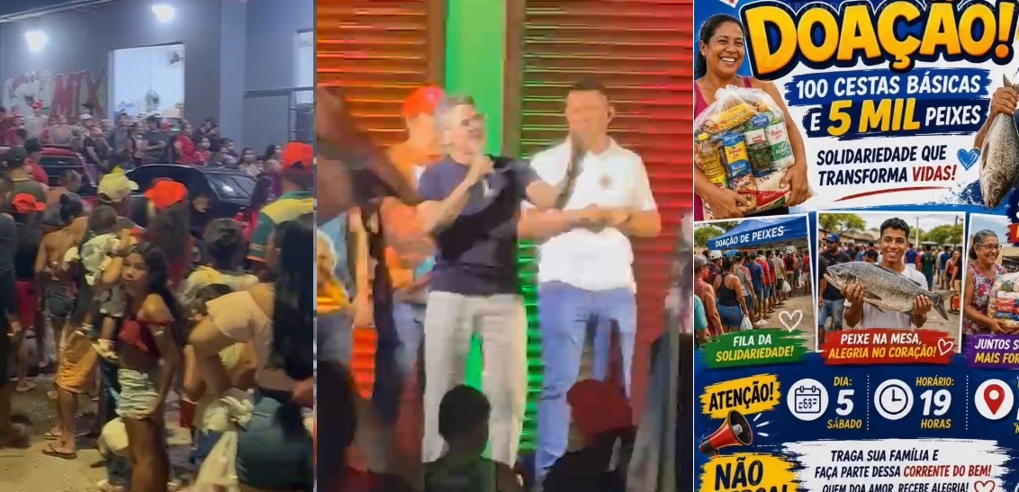 Vídeo: após evento político de David Almeida, população recebe peixe e cesta básica em Manaus