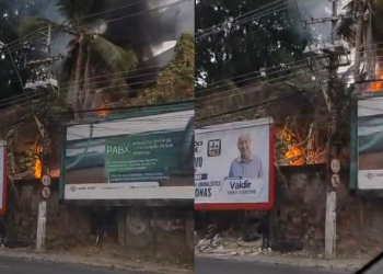 Trânsito na avenida Umberto Calderaro é afetado após incêndio no alto de terreno; veja