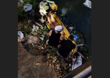 Idosa bebe todas, c@i no igarapé e bombeiros a resgatam no bairro Petrópolis; veja