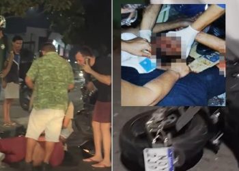 Vídeos: motoqueiro fica com traumatism0 craniano a se chocar contra ônibus em Manaus