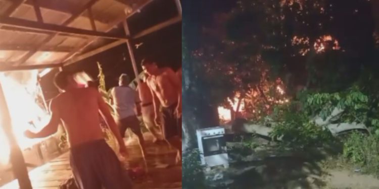 Vídeos: Após fogo se espalhar rapidamente, casa de madeira é destruída por incêndio em Manacapuru