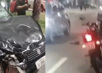 Ac1dent3 entre carro e moto deixa passageira com pé dil@cerad0 na Torquato Tapajós