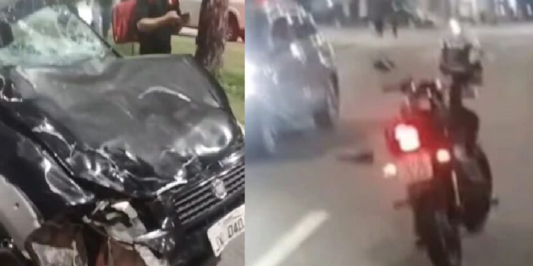 Ac1dent3 entre carro e moto deixa passageira com pé dil@cerad0 na Torquato Tapajós