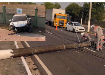 Vídeo: grave acidente derruba poste e deixa trânsito na Ponta Negra totalmente parado