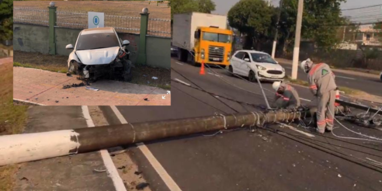 Vídeo: grave acidente derruba poste e deixa trânsito na Ponta Negra totalmente parado
