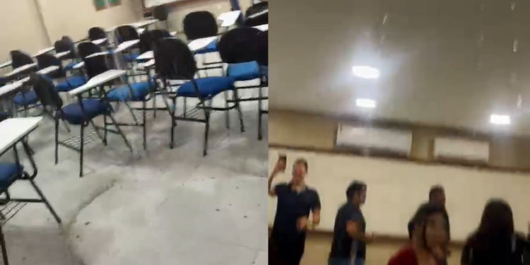 Vídeo: Alunos reclamam da estrutura da ESBAM após ‘cachoeira’ brotar do teto durante a chuva