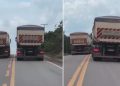 Motorista grava carreta realizando ultrapassagem proibida na BR-174: ‘olha o perigo’