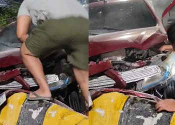 Vídeo: motorista acaba com a parte dianteira do carro no “dente de dragão” em Manaus