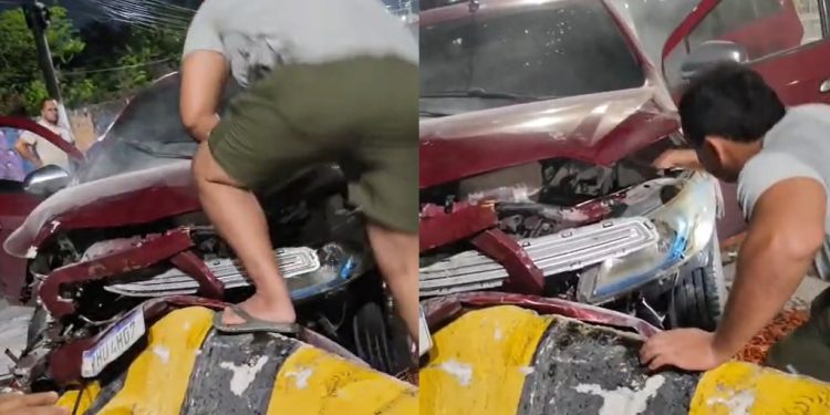 Vídeo: motorista acaba com a parte dianteira do carro no “dente de dragão” em Manaus