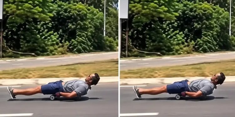 Vídeo: homem comete irresponsabilidade e desce Avenida do Turismo deitado em um skate