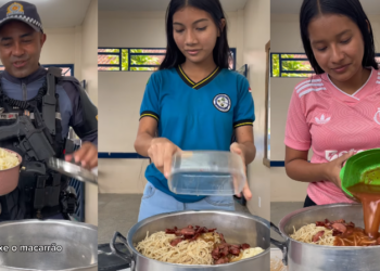 Vídeo: Alunos e sargento da PM viralizam ao preparar macarronada em momento de descontração no AM
